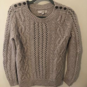 LOFT oatmeal cable knit sweater with button detail